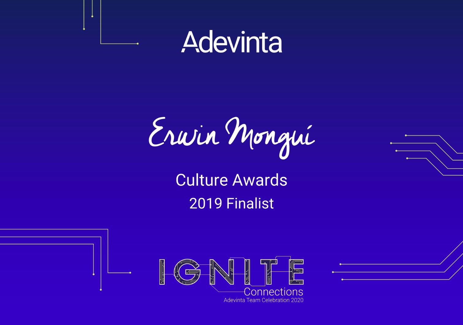 Adevinta Culture Awards 2019 finalist digital diploma awarded to Erwin Mongui